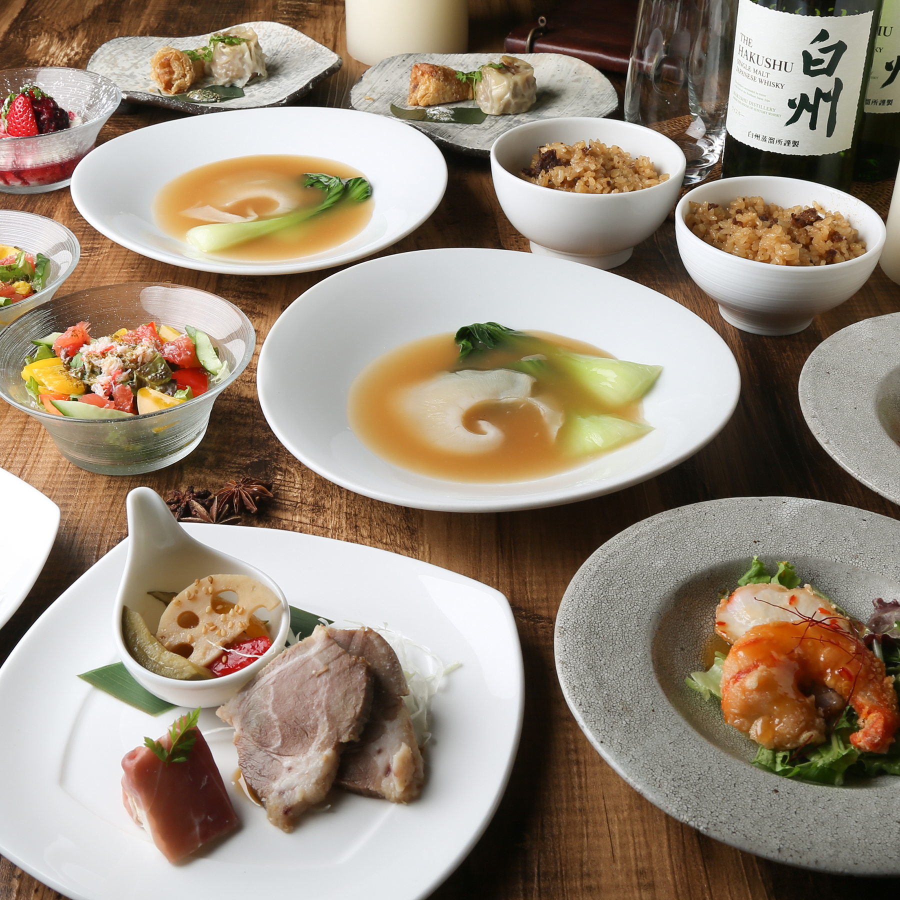 【フイユ･コース】”白州”飲み放題付き／”大海老”＆”フカヒレ”のダブルメイン！ゆったり3ｈ※お一人様一皿ずつご提供